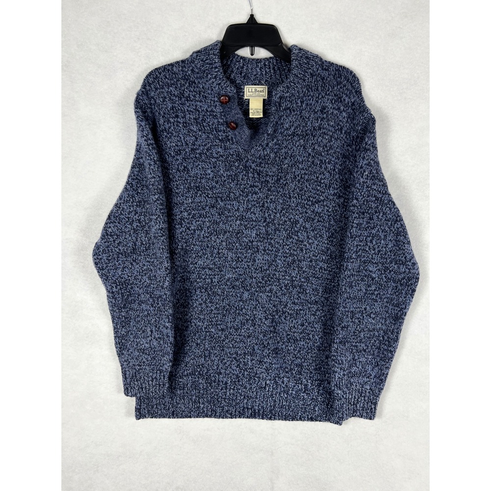 LL Bean Mens Blue Medium Tall Marled 100% Lambs Wool Sweater Fall Cozy